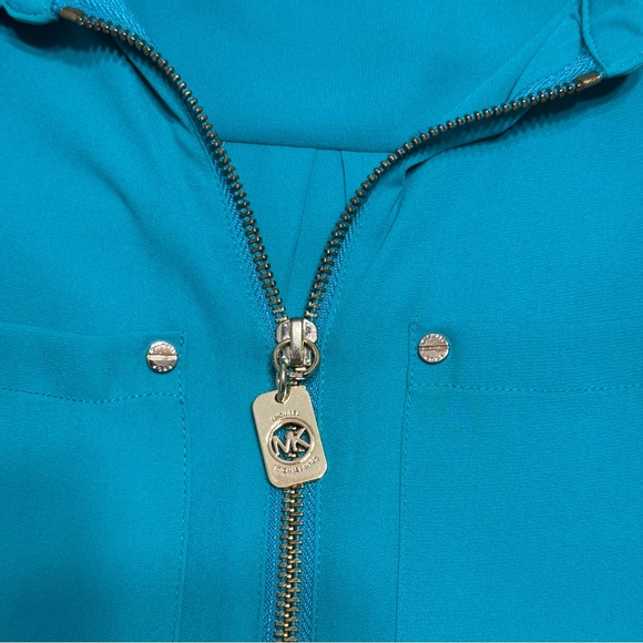 Michael Kors Teal Blue Green Zip Blouse Gold Detail Size Large - Picture 4 of 7